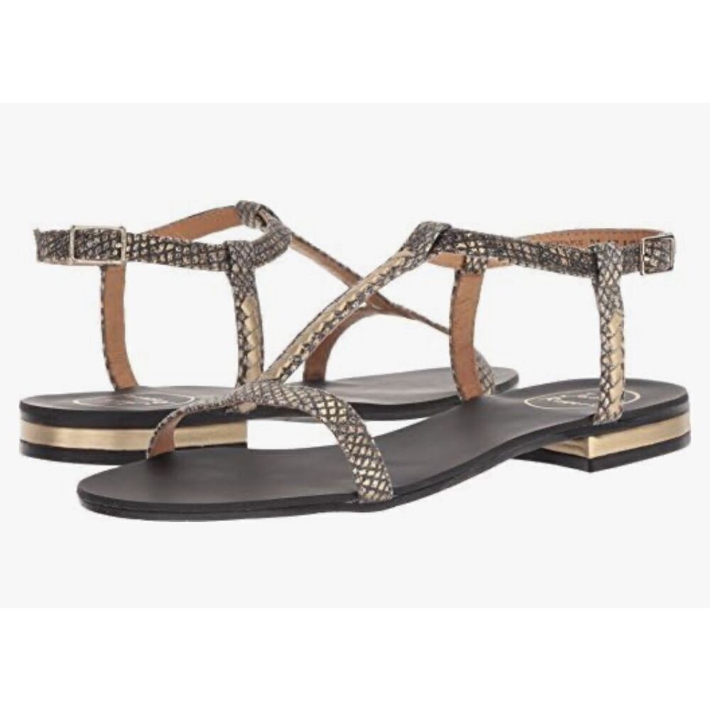 Jack Rogers Womens Cheney Metallic T Strap Sandals Gold Size 9